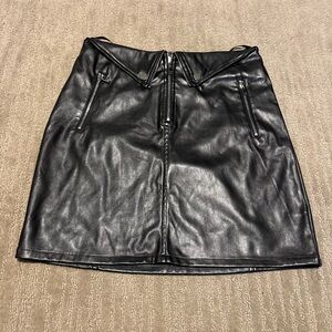 privy Black Faux Leather A-Line Mini Skirt with Zipper Accents